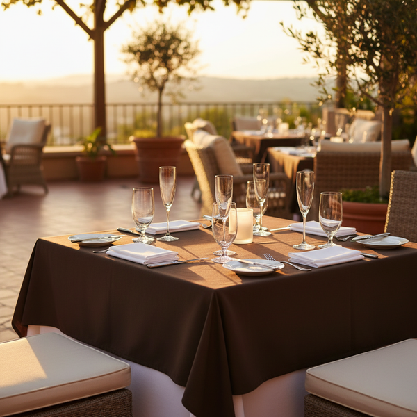 MJS 100% Spun Polyester 2 PLY Banquet & Square Table Linens Chocolate Brown - Rifz Textiles Inc