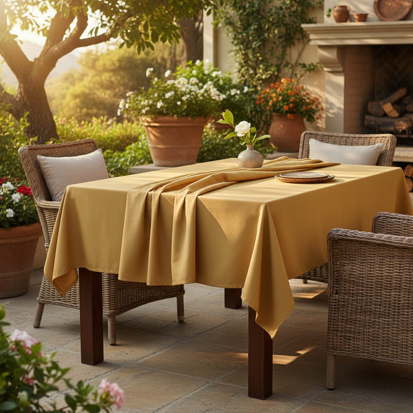 MJS 100% Spun Polyester 2 PLY Banquet & Square Table Linens Gold - Rifz Textiles Inc