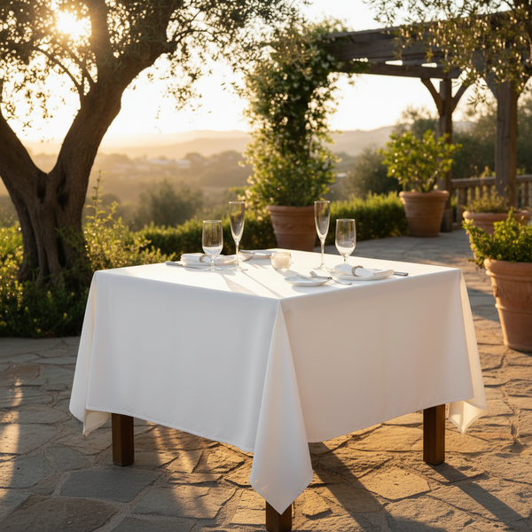 MJS 100% Spun Polyester 2 PLY Banquet & Square Table Linens Ivory - Rifz Textiles Inc