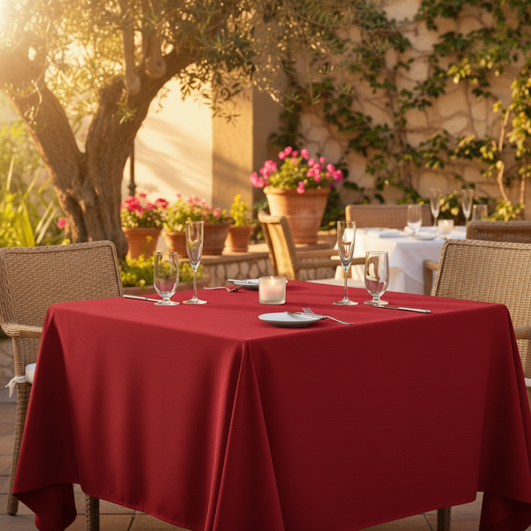 MJS 100% Spun Polyester 2 PLY Banquet & Square Table Linens Red - Rifz Textiles Inc