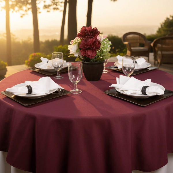 MJS 100% Spun Polyester 2 PLY Round Table Linens Burgundy - Rifz Textiles Inc