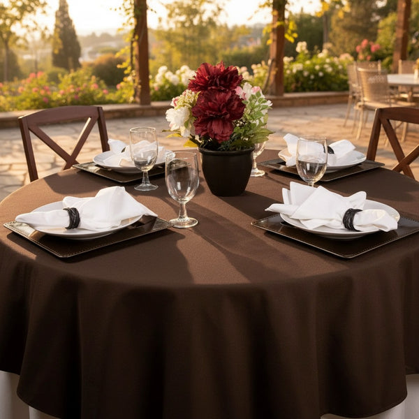 MJS 100% Spun Polyester 2 PLY Round Table Linens Chocolate Brown - Rifz Textiles Inc