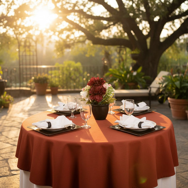 MJS 100% Spun Polyester 2 PLY Round Table Linens Rust - Rifz Textiles Inc