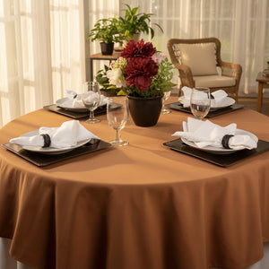 MJS 100% Spun Polyester 2 PLY Round Table Linens Sandal Wood - Rifz Textiles Inc