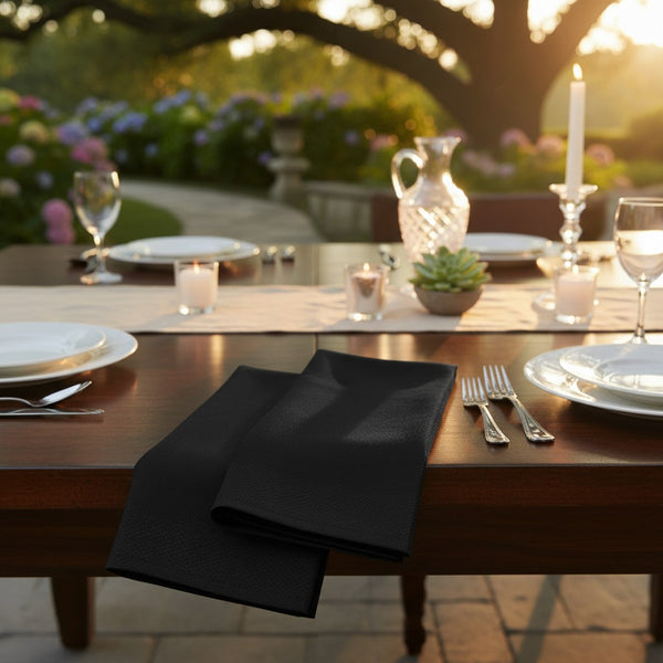 MJS 100% Spun Polyester 2 PLY Table Linens Birdseye Pattern Napkins Black - Rifz Textiles Inc