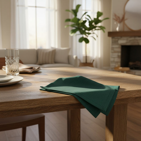 MJS 100% Spun Polyester 2 PLY Table Linens Napkins Forest Green - Rifz Textiles 