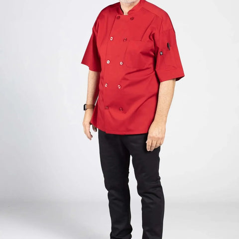 Poplin_Cotton_Blend_Pro-vent_Short_Sleeve_Chef_Coat_Red - Rifz Textiles Inc