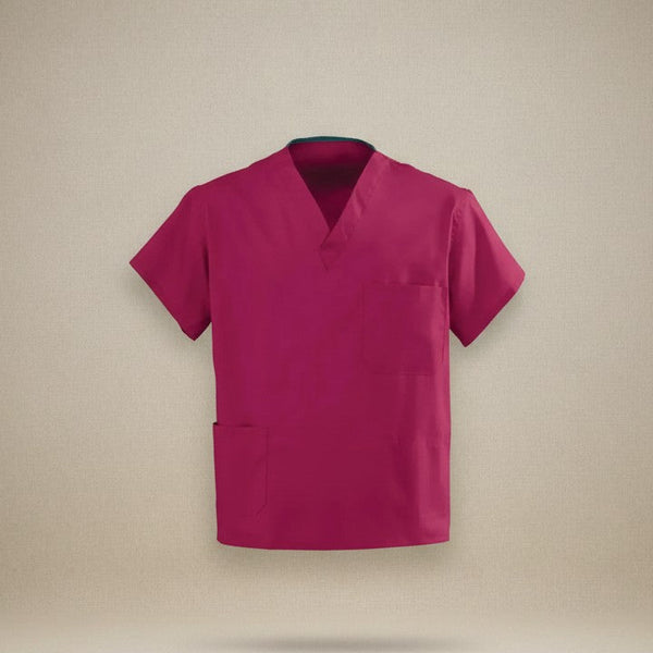 Poplin Weave Reversible Scrubs Top in Burgundy color - Rifz Textiles Inc