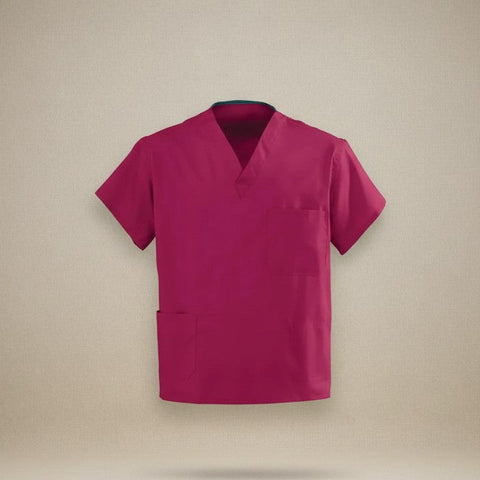 Poplin Weave Reversible Scrubs Top in Burgundy color - Rifz Textiles Inc