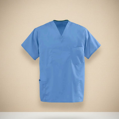 Poplin Weave Reversible Scrubs Top in Ceil Blue color - Rifz Textiles Inc