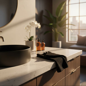 Spa & Salon Collection Black Vat Dyed Cotton Hand Towels By Rifz Textiles 