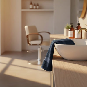 Spa & Salon Collection Vat Dyed Navy Cotton Hand Towels By Rifz Textiles 