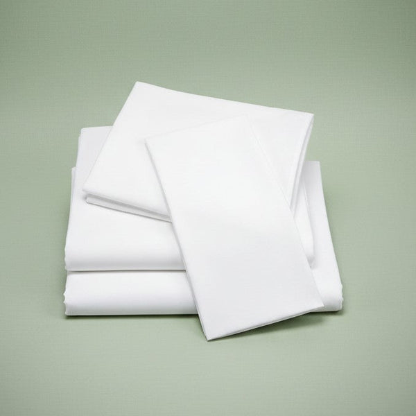 T-250 White Percale Sheets stacked neatly | Rifz Textiles