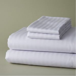 T-250 White Blended 10 MM Satin Stripe Bed Sheets - Rifz Textiles Inc