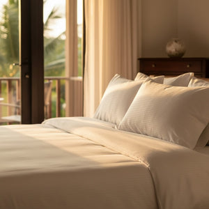 T-310 White Blended 6MM Satin Stripe Bed Sheets - Rifz Textiles Inc