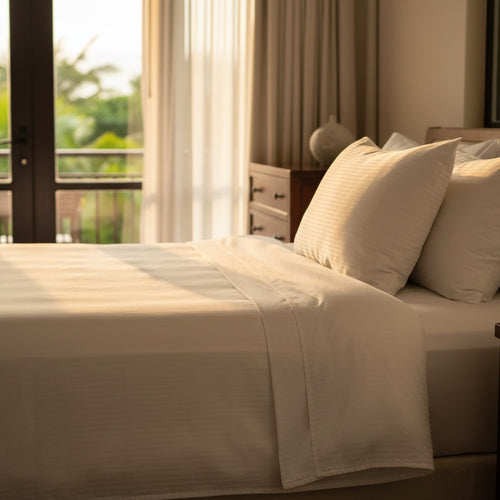 T-310 White Blended 6MM Satin Stripe Bed Sheets - Rifz Textiles Inc