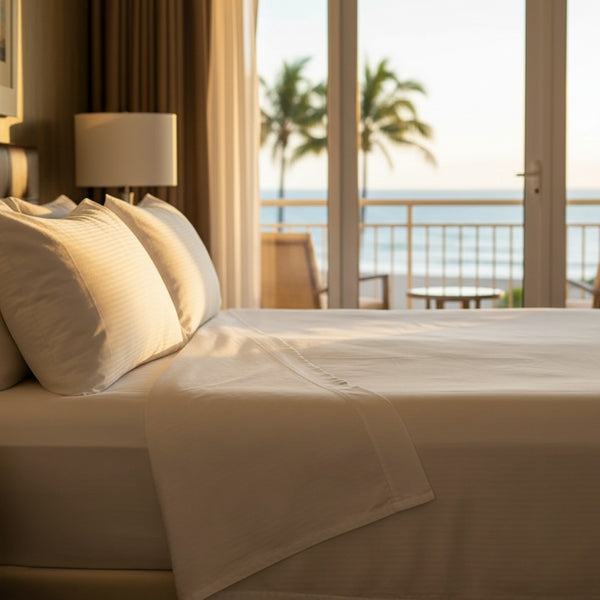 T-310 White Blended 6MM Satin Stripe Bed Sheets - Rifz Textiles Inc