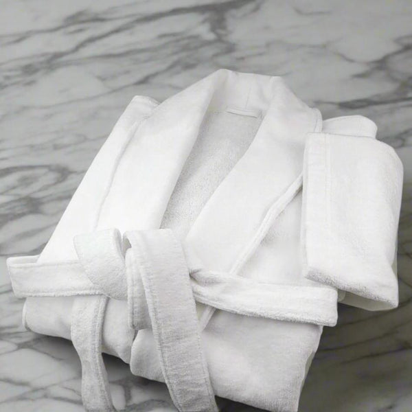 100% Ringspun Cotton White Sheared/Velour Bathrobes - Rifz Textiles Inc