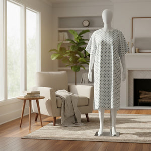 White Background with Star Print Patient Gown By Rifz Textiles