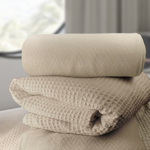 Herringbone & Honeycomb Weave Blankets Natural | Rifz Textiles Inc.