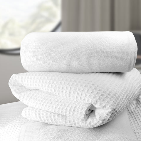 Herringbone & Honeycomb Weave Blankets White | Rifz Textiles Inc.