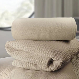 Cotton Herringbone & Honeycomb Weave All Season Blanket Natural or Beige - Rifz Textiles Inc