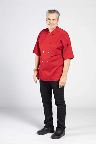 Poplin Cotton Blend Pro-vent Short Sleeve Chef Coat Red